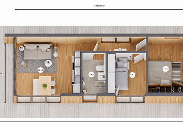 Dom 43 m² mieszkalny, modułowy, całoroczny KANIN V21_A1