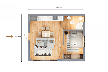 Dom 33 m² mieszkalny, modułowy, całoroczny DANIEC V10_A1