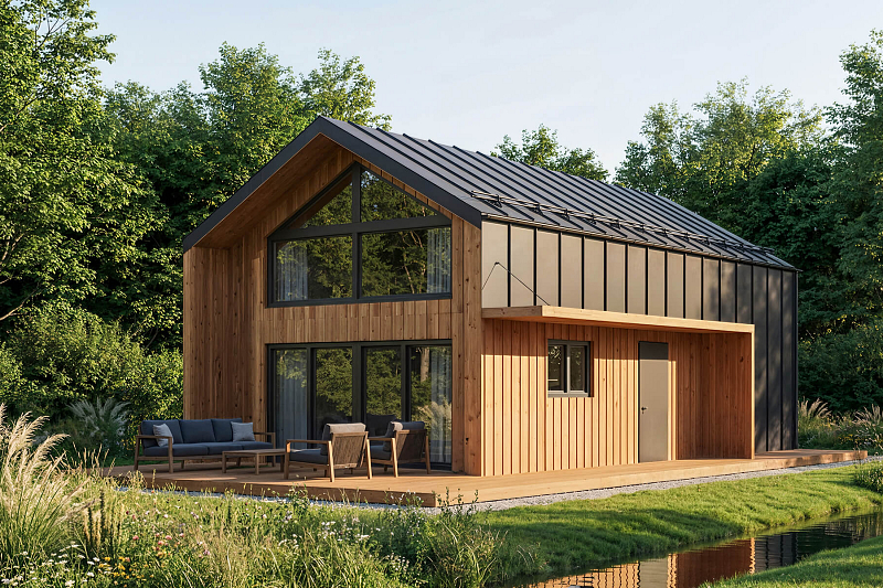 Dom 58 m² mieszkalny, modułowy, całoroczny ZNIN V13_A1_Mix2