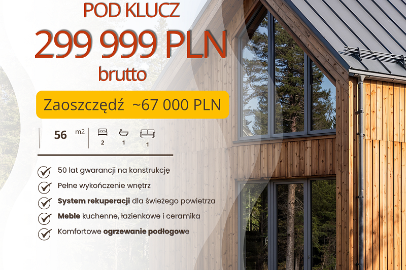 Dom 58 m² mieszkalny, modułowy, całoroczny KARPACZ V14.1_A1_ROYAL