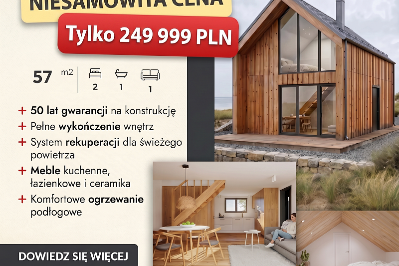 Dom 58 m² mieszkalny, modułowy, całoroczny KARPACZ V14.1_A1_ROYAL