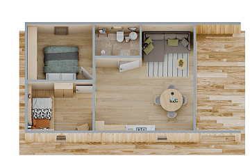 Dom 44 m² mieszkalny, modułowy, całoroczny RYTEL V2_A1