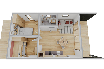 Dom 44 m² mieszkalny, modułowy, całoroczny JARACZ V2_A2