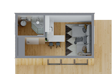 Domek całoroczny 16 m² modułowy BACZYNA V6_A1